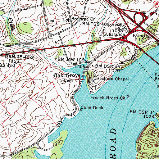 Topographic Map of Oak Grove, TN