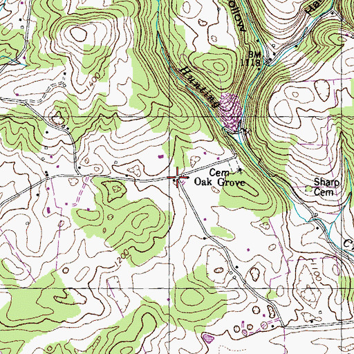 Topographic Map of Oak Grove, TN