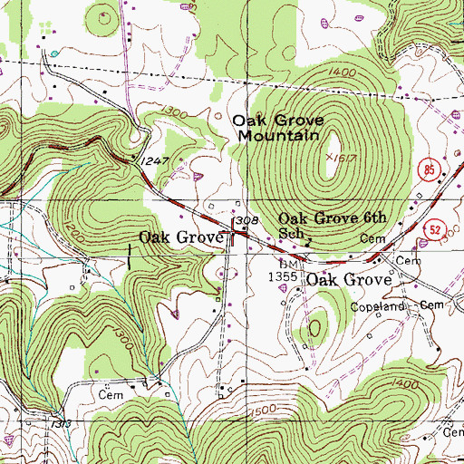 Topographic Map of Oak Grove, TN