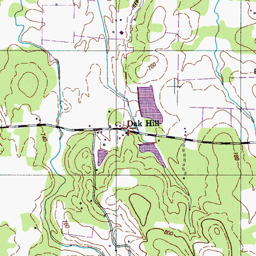 Topographic Map of Oak Hill, TN