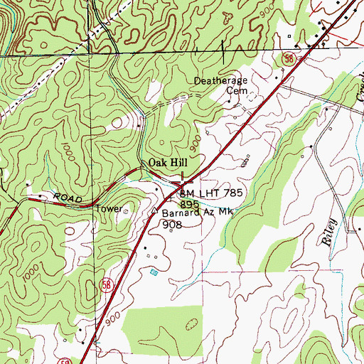 Topographic Map of Oak Hill, TN