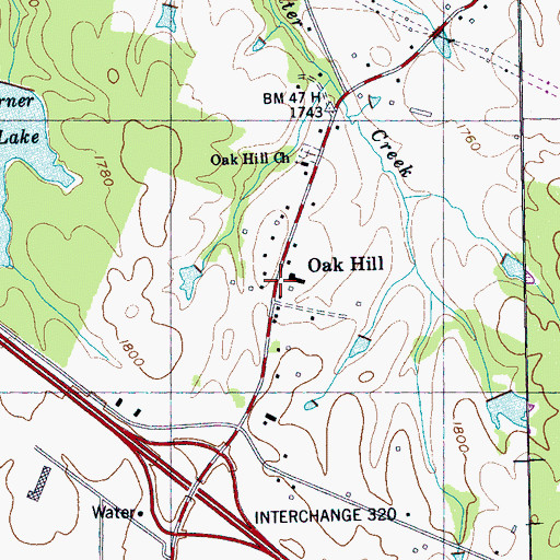 Topographic Map of Oak Hill, TN