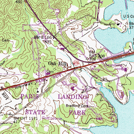 Topographic Map of Oak Hill, TN