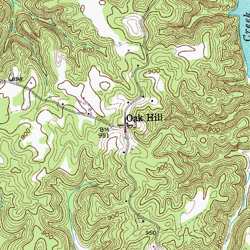 Topographic Map of Oak Hill, TN