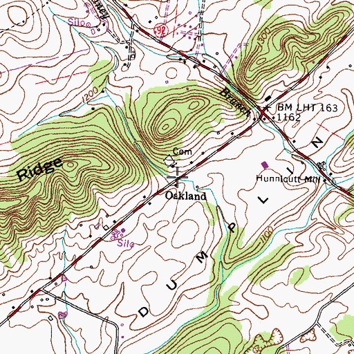 Topographic Map of Oakland, TN