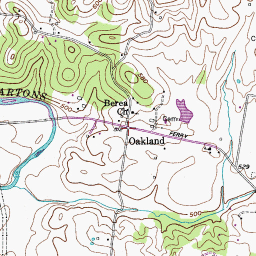 Topographic Map of Oakland, TN