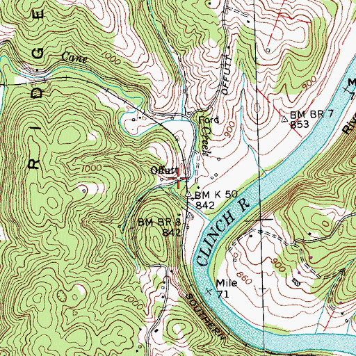 Topographic Map of Offutt, TN