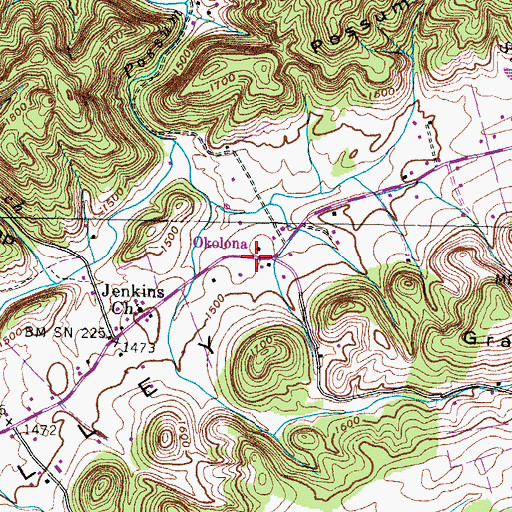 Topographic Map of Okolona, TN