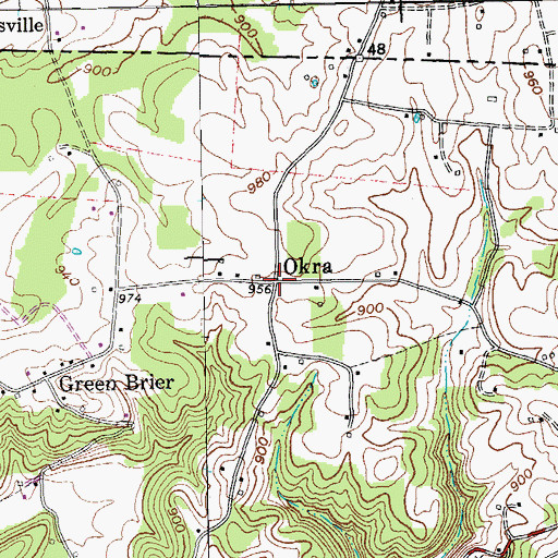 Topographic Map of Okra, TN