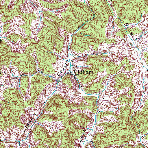 Topographic Map of Oldham, TN