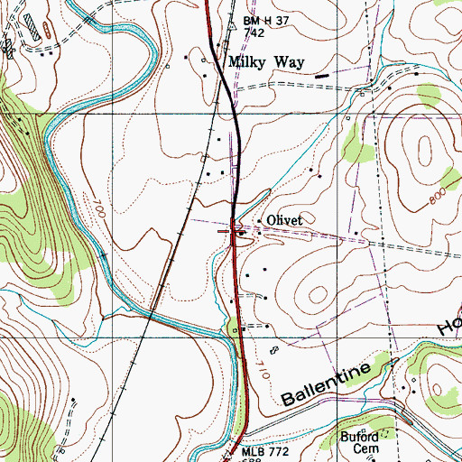 Topographic Map of Olivet, TN