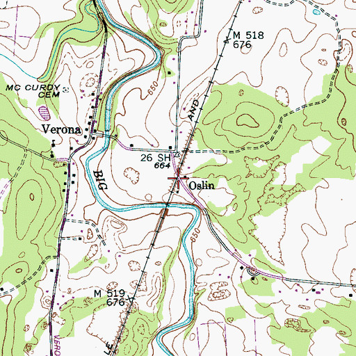 Topographic Map of Oslin, TN