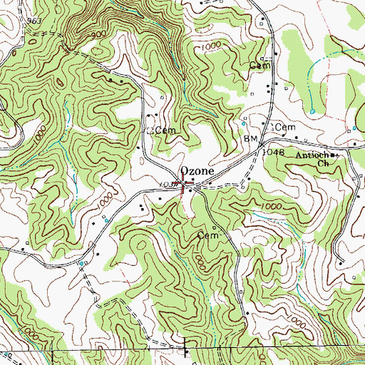 Topographic Map of Ozone, TN