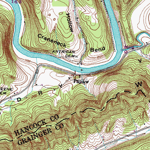 Topographic Map of Papaw, TN