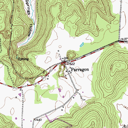 Topographic Map of Parragon, TN