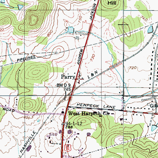 Topographic Map of Parry, TN