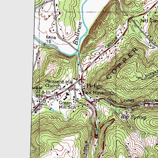 Topographic Map of Pedigo, TN
