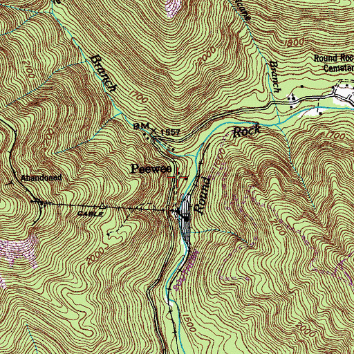 Topographic Map of Peewee, TN
