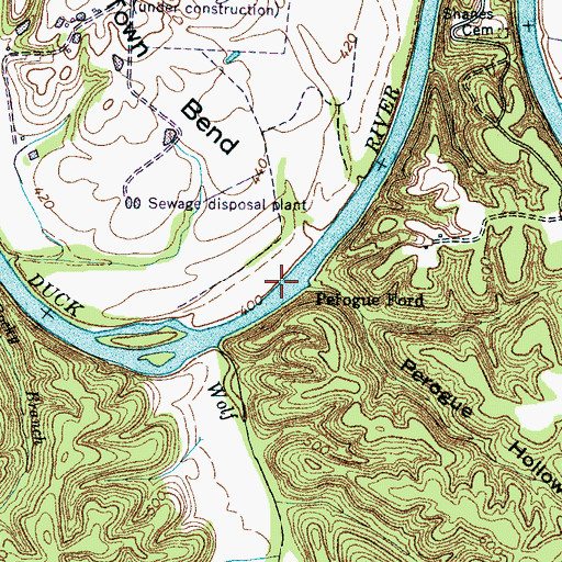 Topographic Map of Perogue Ford, TN