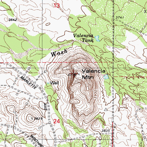 Topographic Map of Valencia Mountain, AZ