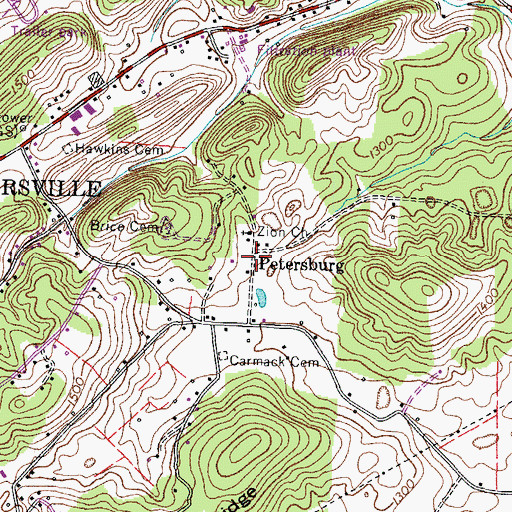 Topographic Map of Petersburg, TN