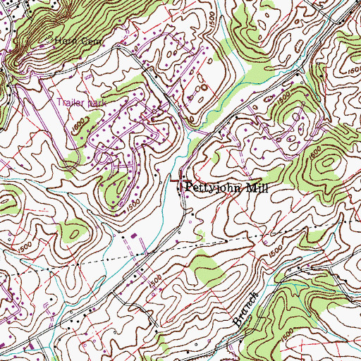 Topographic Map of Pettyjohn Mill, TN