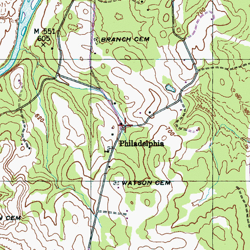 Topographic Map of Philadelphia, TN