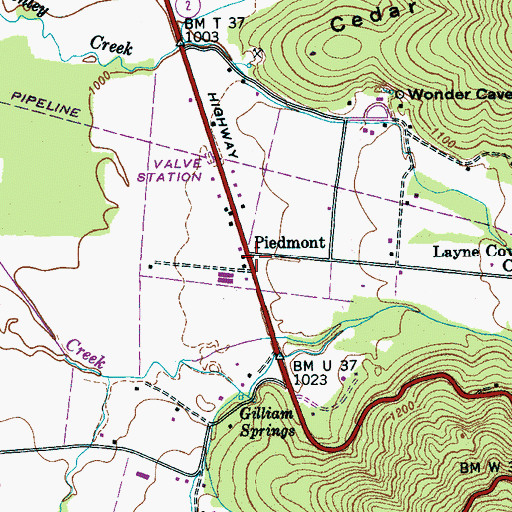 Topographic Map of Piedmont, TN