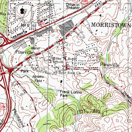 Topographic Map of Pineville, TN