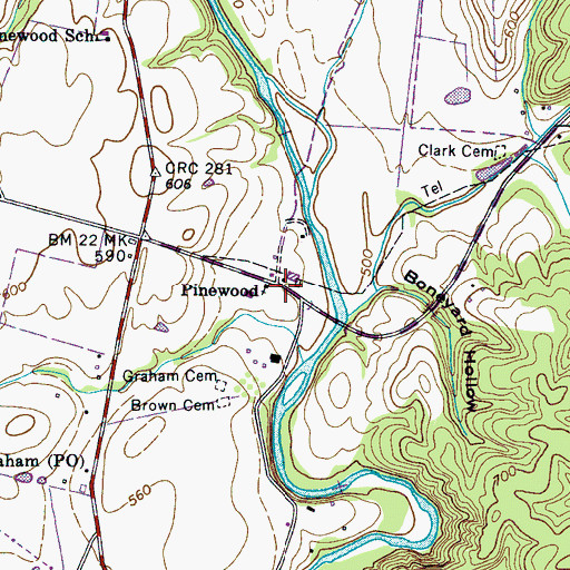 Topographic Map of Pinewood, TN