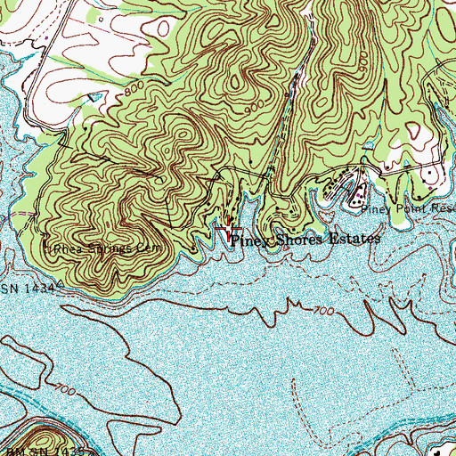 Topographic Map of Piney Shores Estates, TN