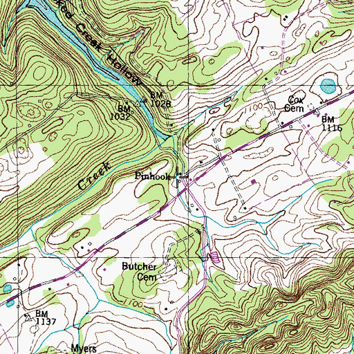 Topographic Map of Pinhook, TN