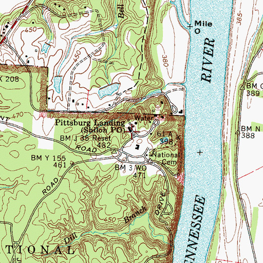 Topographic Map of Pittsburg Landing, TN