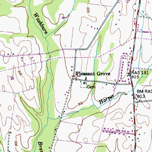 Topographic Map of Pleasant Grove, TN