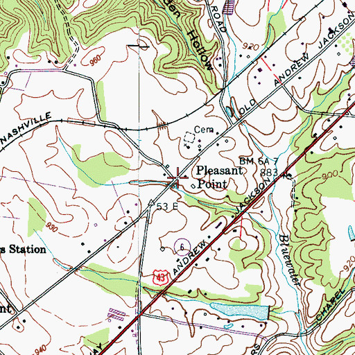 Topographic Map of Pleasant Point, TN