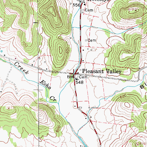 Topographic Map of Pleasant Valley, TN