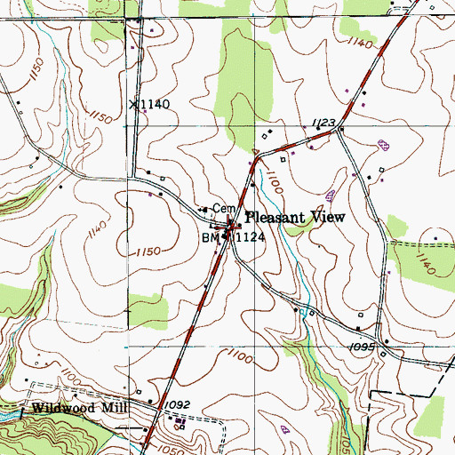 Topographic Map of Pleasant View, TN