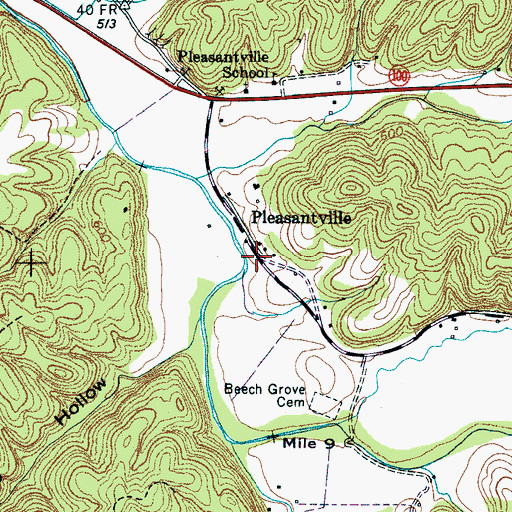Topographic Map of Pleasantville, TN