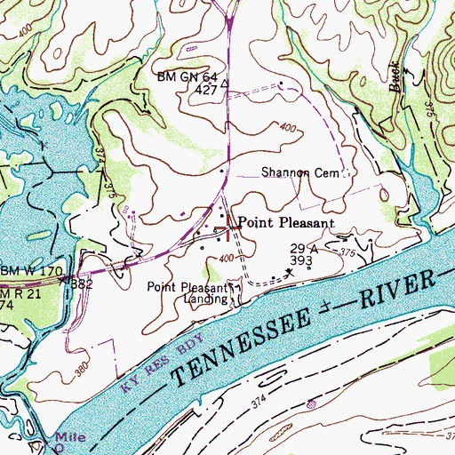 Topographic Map of Point Pleasant, TN
