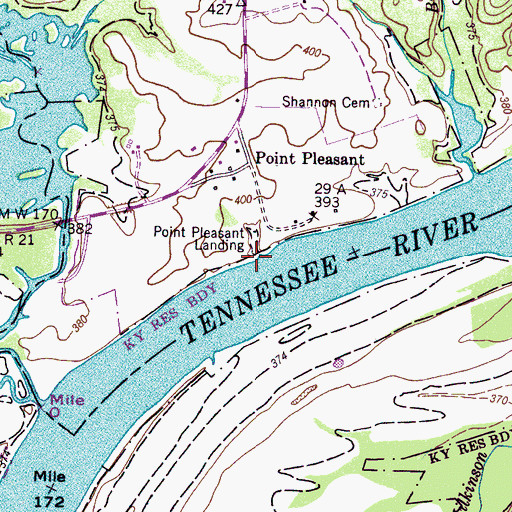 Topographic Map of Point Pleasant Landing, TN