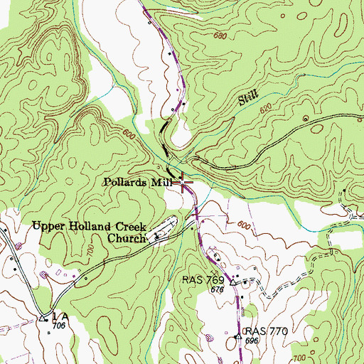 Topographic Map of Pollards Mill, TN