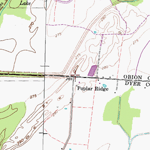 Topographic Map of Poplar Ridge, TN