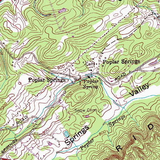 Topographic Map of Poplar Springs, TN