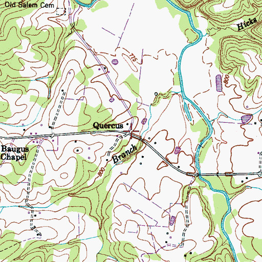 Topographic Map of Quercus, TN