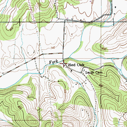 Topographic Map of Red Oak, TN