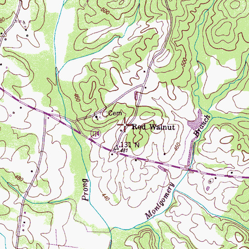Topographic Map of Red Walnut, TN