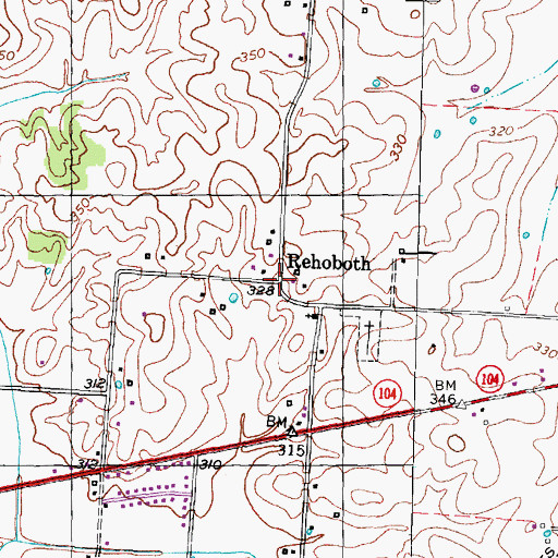 Topographic Map of Rehoboth, TN