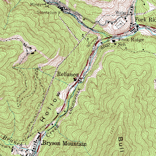 Topographic Map of Reliance, TN