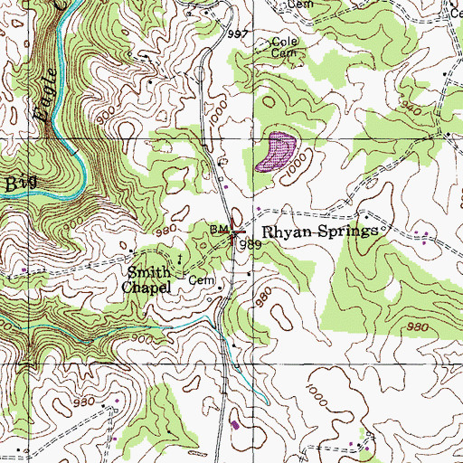 Topographic Map of Rhyan Springs, TN