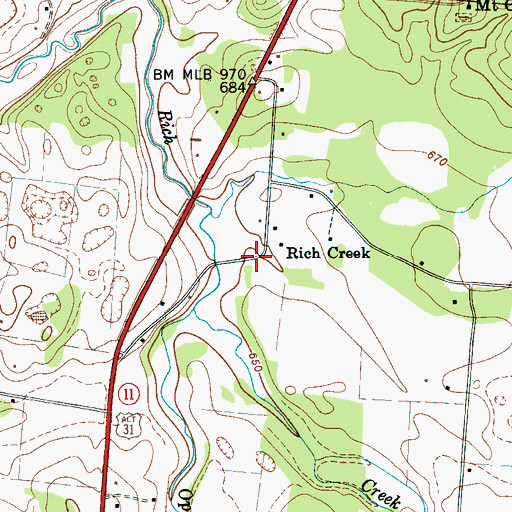 Topographic Map of Rich Creek, TN